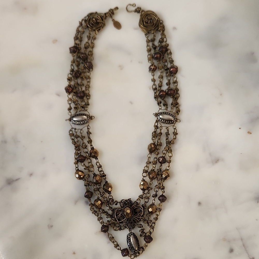 Vintage | Dayne Duvall Handmade Multi-Layered Bronze Necklace | Vintage Beads